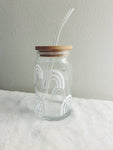 Rainbow beer can glass with bamboo lid & glass straw