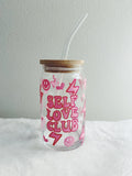 Self Love Club beer can glass with bamboo lid & glass straw