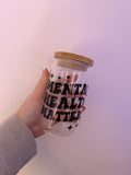 Mental Health Matters Beer Glass w/ Bamboo lid & Glass straw