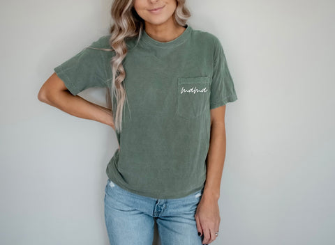 Embroidered “Mama” pocket Comfort Colors tee