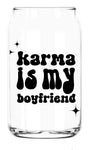 Karma is my boyfriend - Taylor Swift beer can glass w/ bamboo lid and glass straw