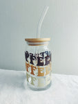 Wavy “Coffee” beer can glass with bamboo lid & glass straw