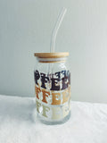 Wavy “Coffee” beer can glass with bamboo lid & glass straw
